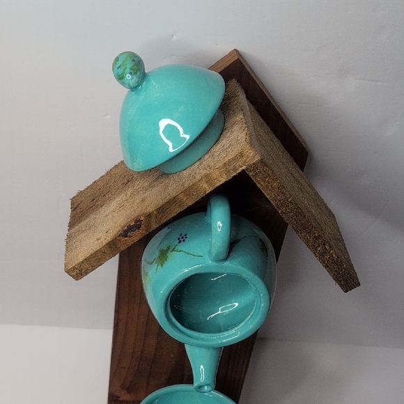 Rustic Wooden Handmade Bird Feeder Teal  Me Meet Again - Picture 3 of 14
